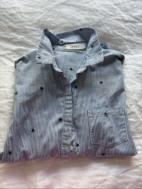 Blue Striped Star-Print Button-Up Top